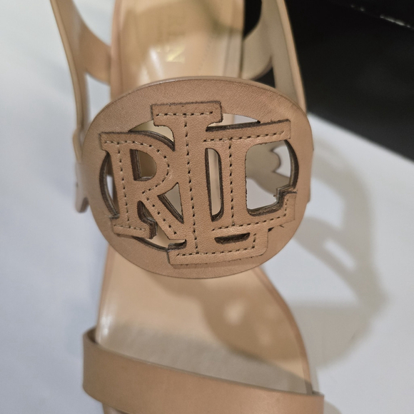 Lauren Ralph Lauren Amilea Nappa Leather Wedge Sandal Shoes Tan 9 NIB Designer - Picture 2 of 12